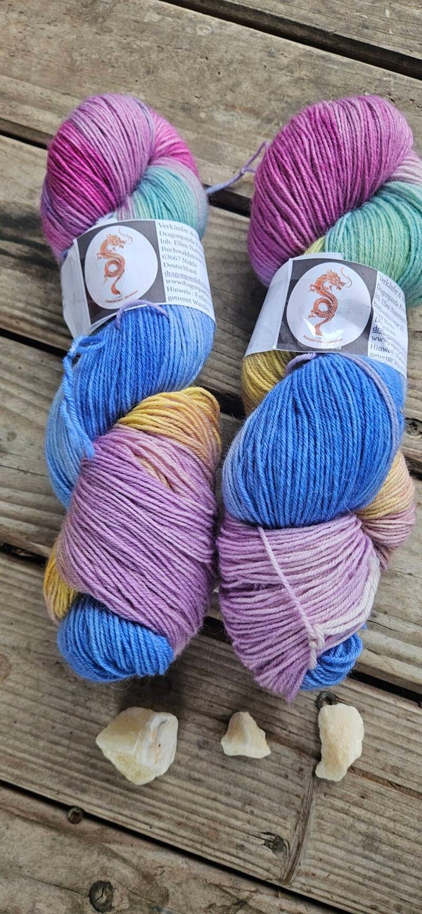 Handgefärbtes Wolle 2er-Set ST6 – Merino High Twist (Magenta, Blau, Mint & Flieder)