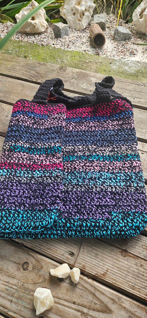 Handgehäkelte Tasche 100% Baumwolle Shopper Bunte Handtasche Crocheted Bag