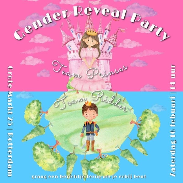 Uitnodiging - Gender Reveal Party Prinses of Ridder