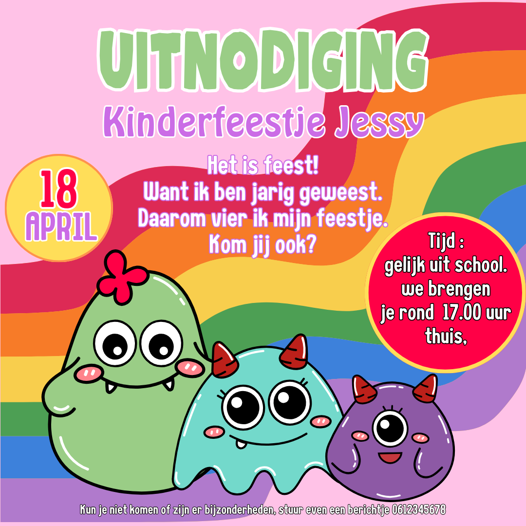 Uitnodiging - Kinderfeestje Monstertjes