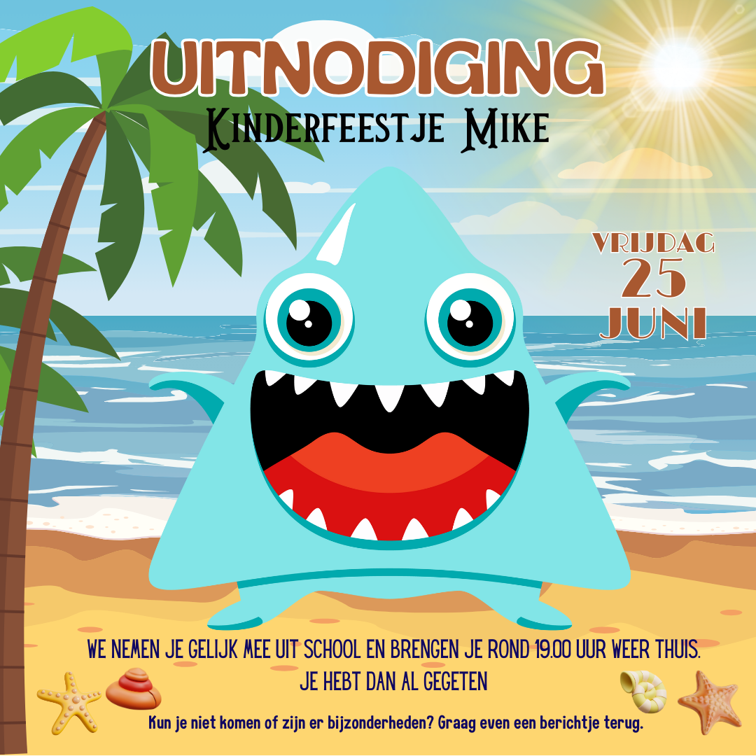 Uitnodiging - Kinderfeestje Haai