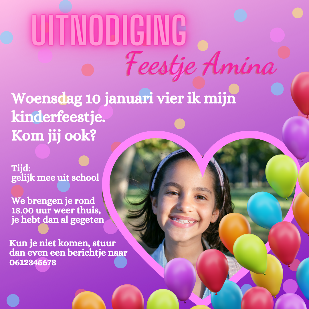 Uitnodiging - Kinderfeestje Meisje