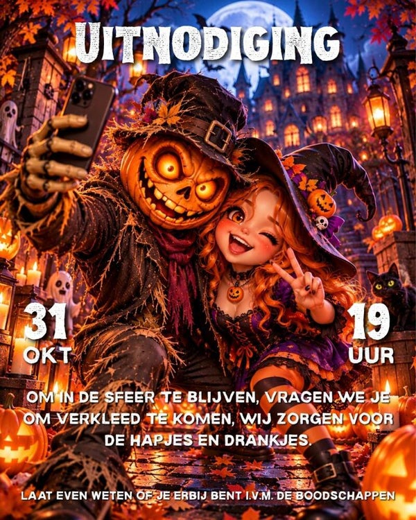 Halloween Uitnodiging Pompoen & Heks