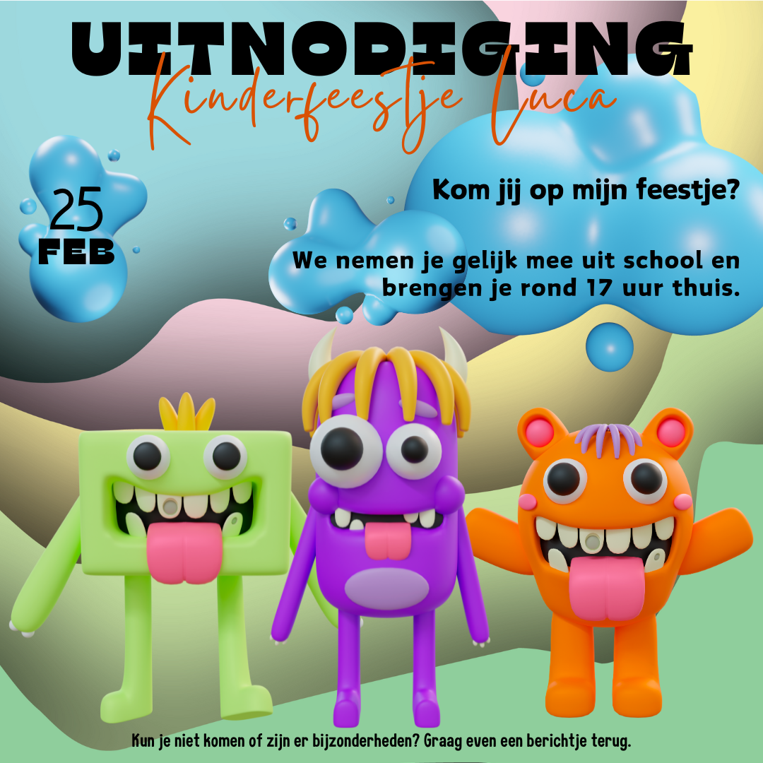 Uitnodiging - Kinderfeestje Monstertjes