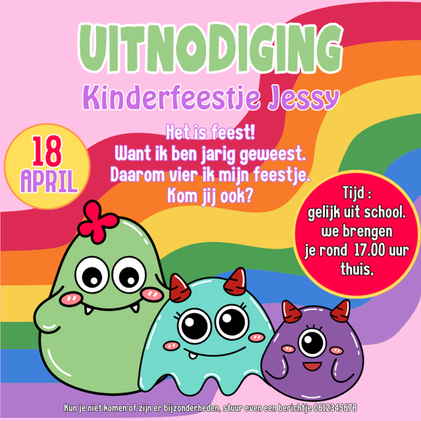 Uitnodiging - Kinderfeestje Monstertjes