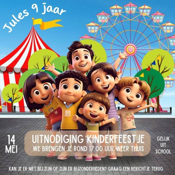 Uitnodiging - Kinderfeestje Pretpark
