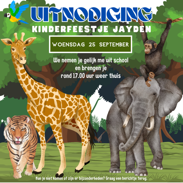 Uitnodiging - Kinderfeestje Jungle