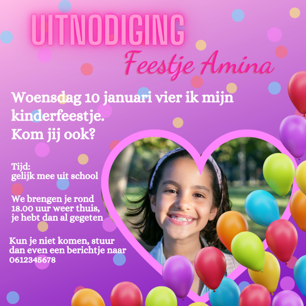 Uitnodiging - Kinderfeestje Meisje