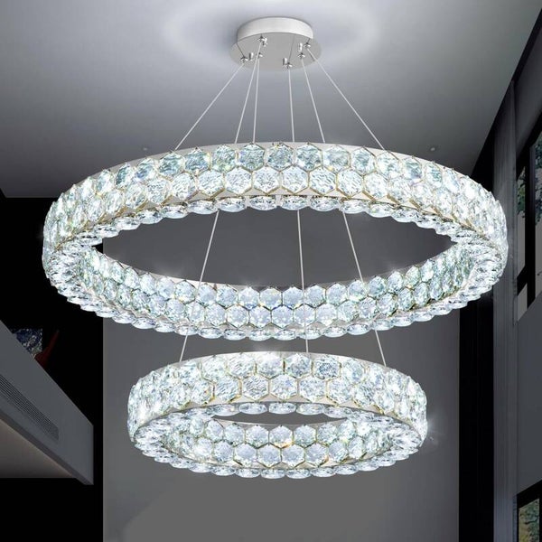 2 Ring LED Crystal Chandelier 32" and 20" Diameters