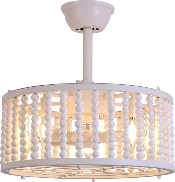 18'' Boho Wood Beads Caged Ceiling Fan