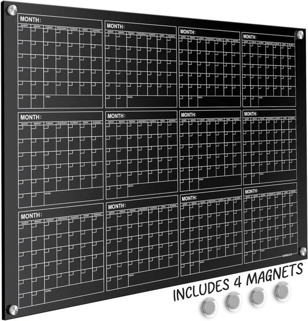 Magnetic 34”x46” Glass Whiteboard Dry Erase Calendar
