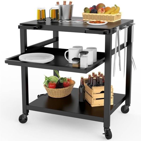 Stainless Steel Rolling Grill Cart w Double Shelf 32" x 34"