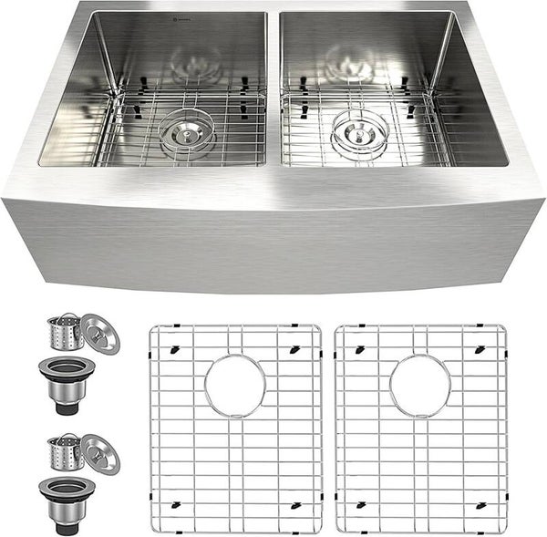 33"x 22" Steel Double Bowl Sink Farmhouse Style