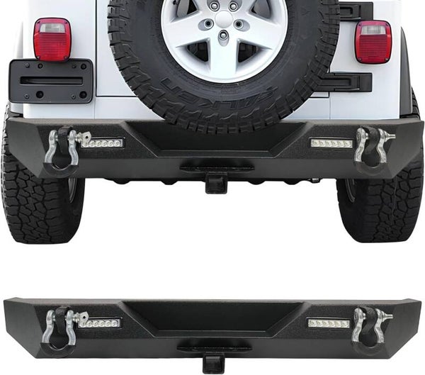 Jeep Rear Bumper 1997-2006 18W LED Lights, 2" Hitch Receiver & D-Rings