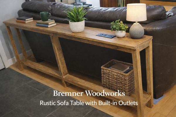 Rustic Sofa Console Table with Built-In Power