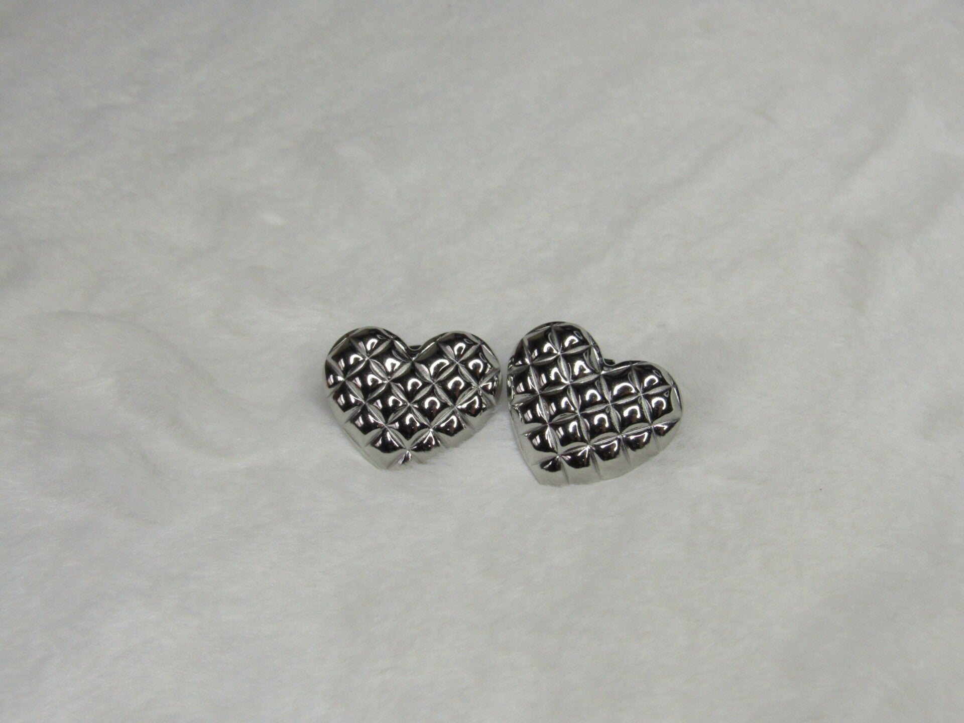 Chic Quilted Silver Heart Studs