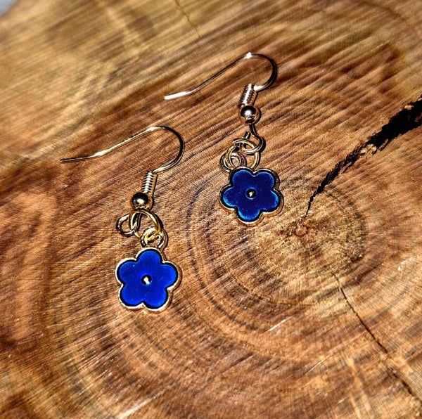 3015 Goldohrringe "Blue Sparkle Flowers"