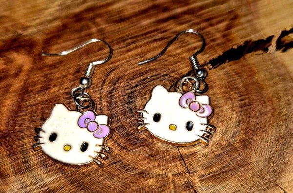 3034 Silberohrringe "Hello Kitty lila"