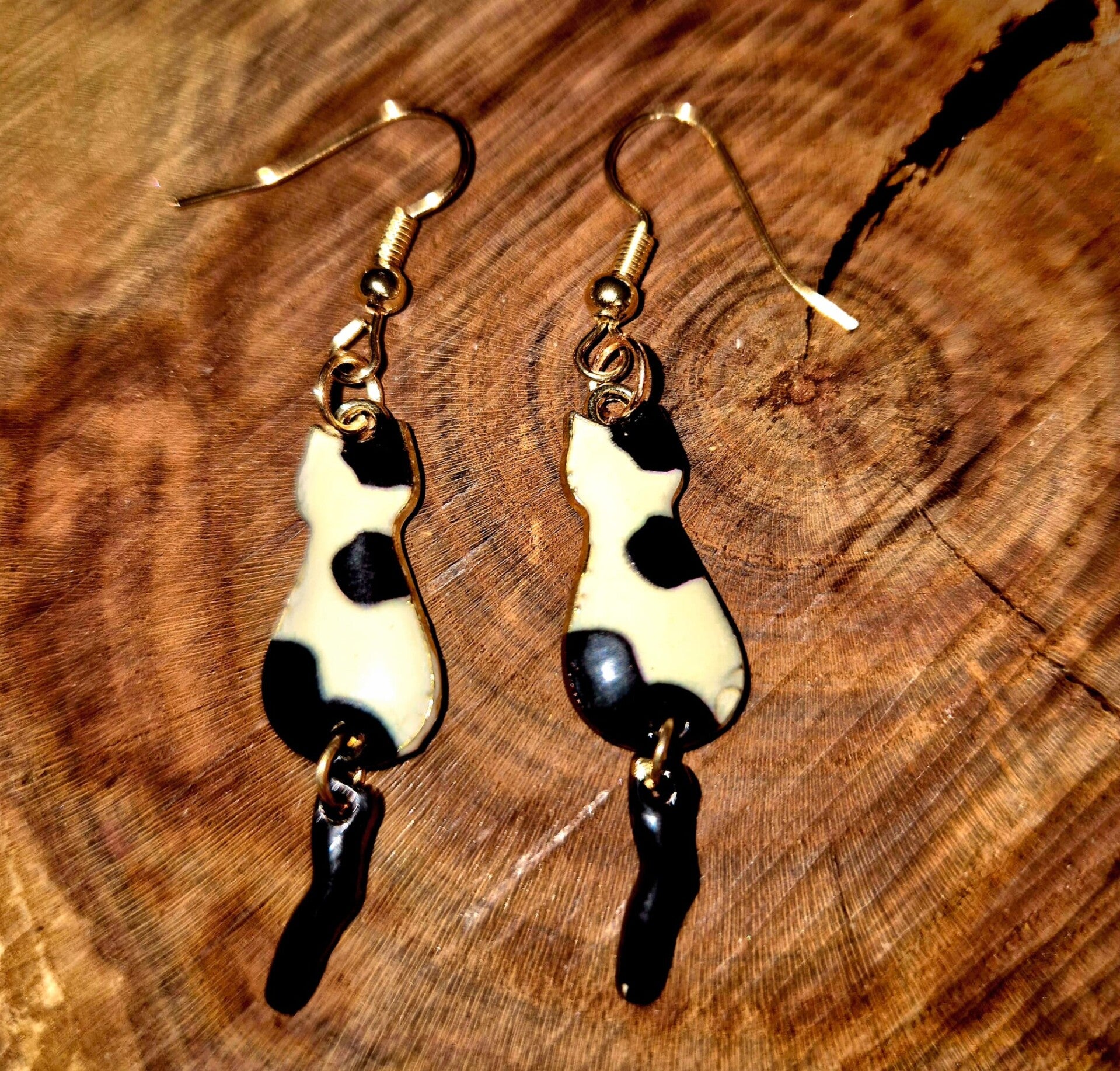 3001 Goldohrringe "Black-White Cats"