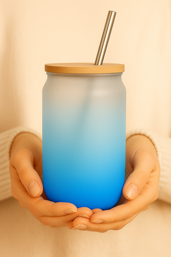 Verre givré bleu personnalisable