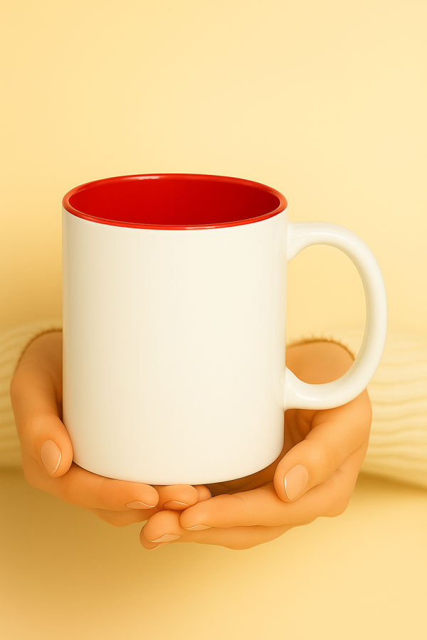 Mug blanc fond rouge personnalisable