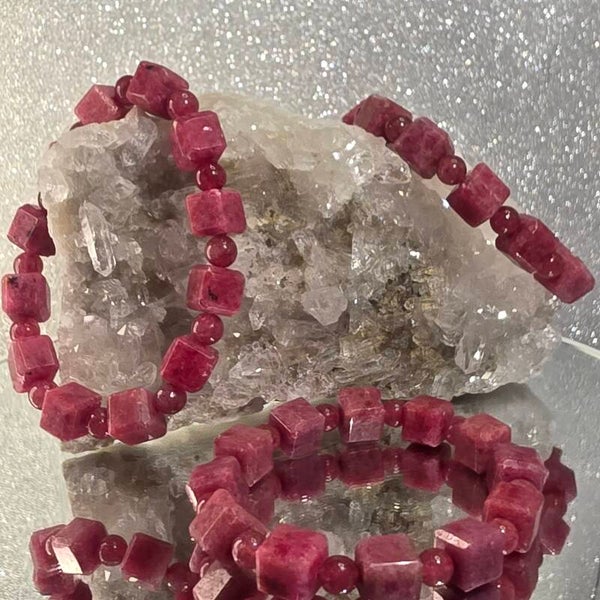 Rhodoniet Kubus Armband – Pink Beauty