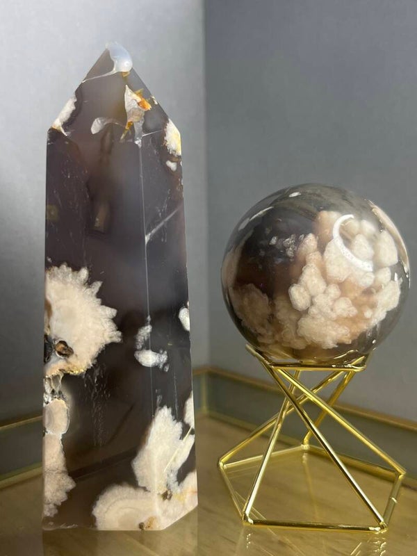 Zwarte bloem agaat setje