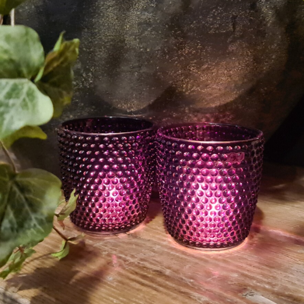 Waxinelicht bubbels roze-bordeau