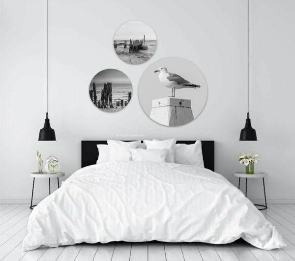 Muurcirkel set Strand zwart-wit