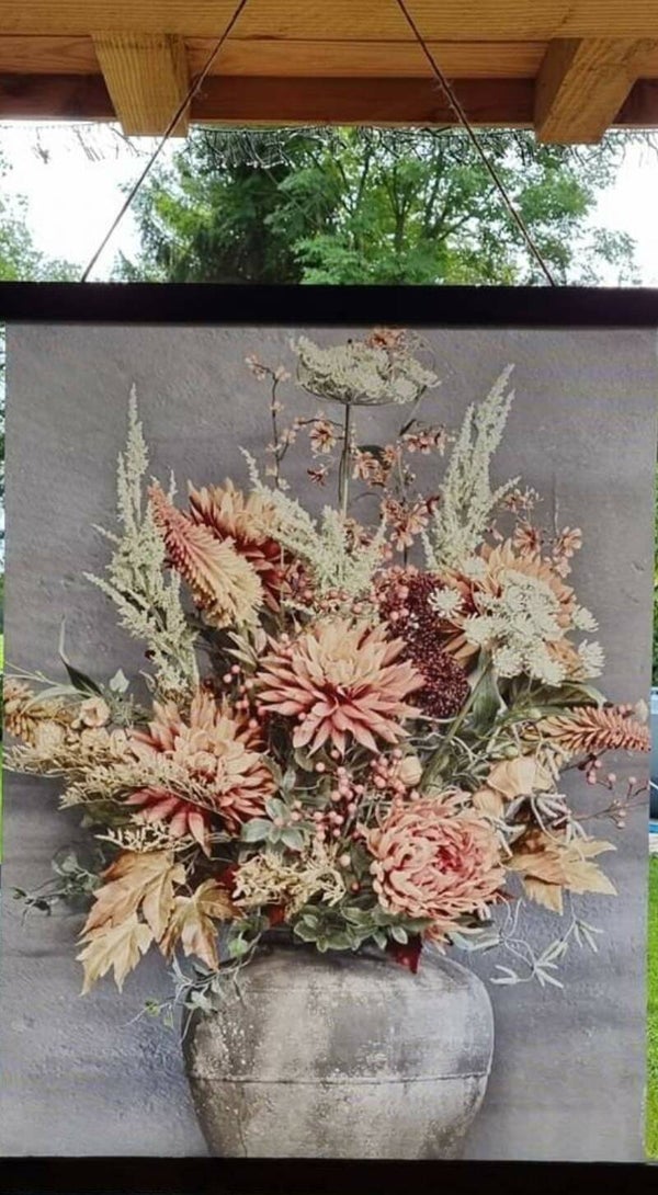 Wanddoek met rozige bloemen