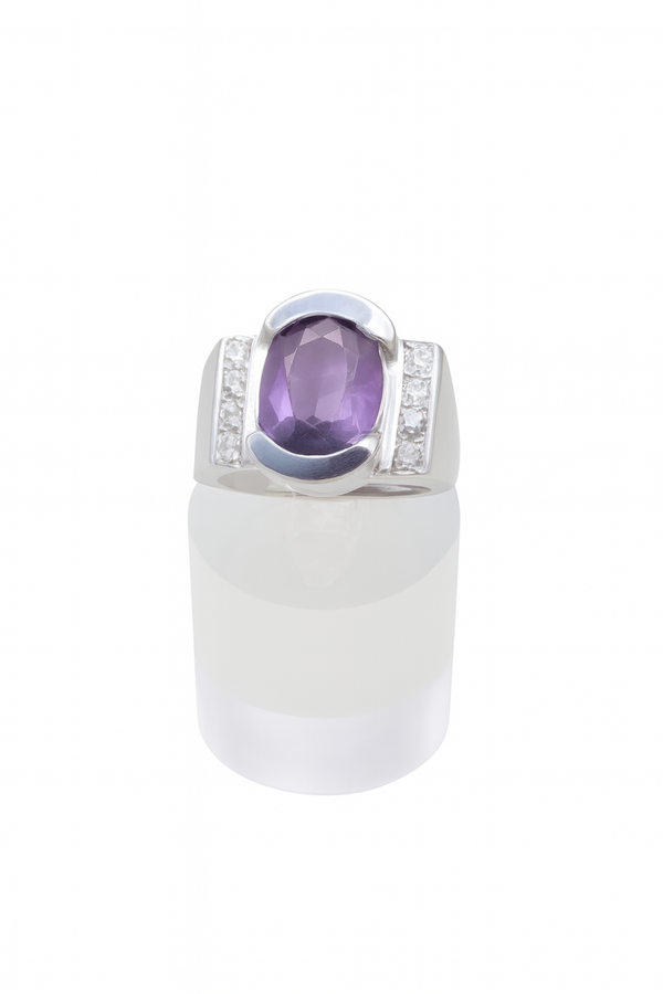 Vintage Ring 925 Silber Zirkonia Glasstein Violett Ringgröße 56 1950er Stil