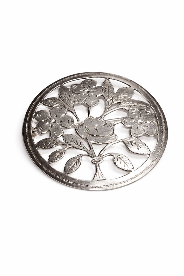 Retro-Brosche 925 Sterling Silber floral durchbrochen gestaltet
