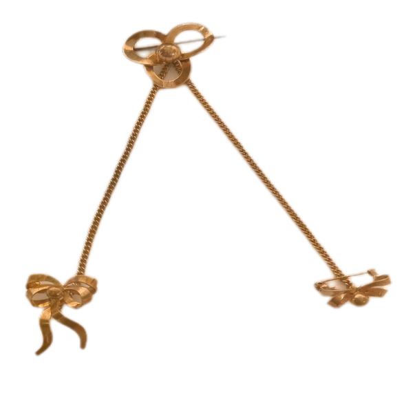 Antike Kragenbrosche 3-teilig – Gold Double vergoldet – Schleifen & Ketten