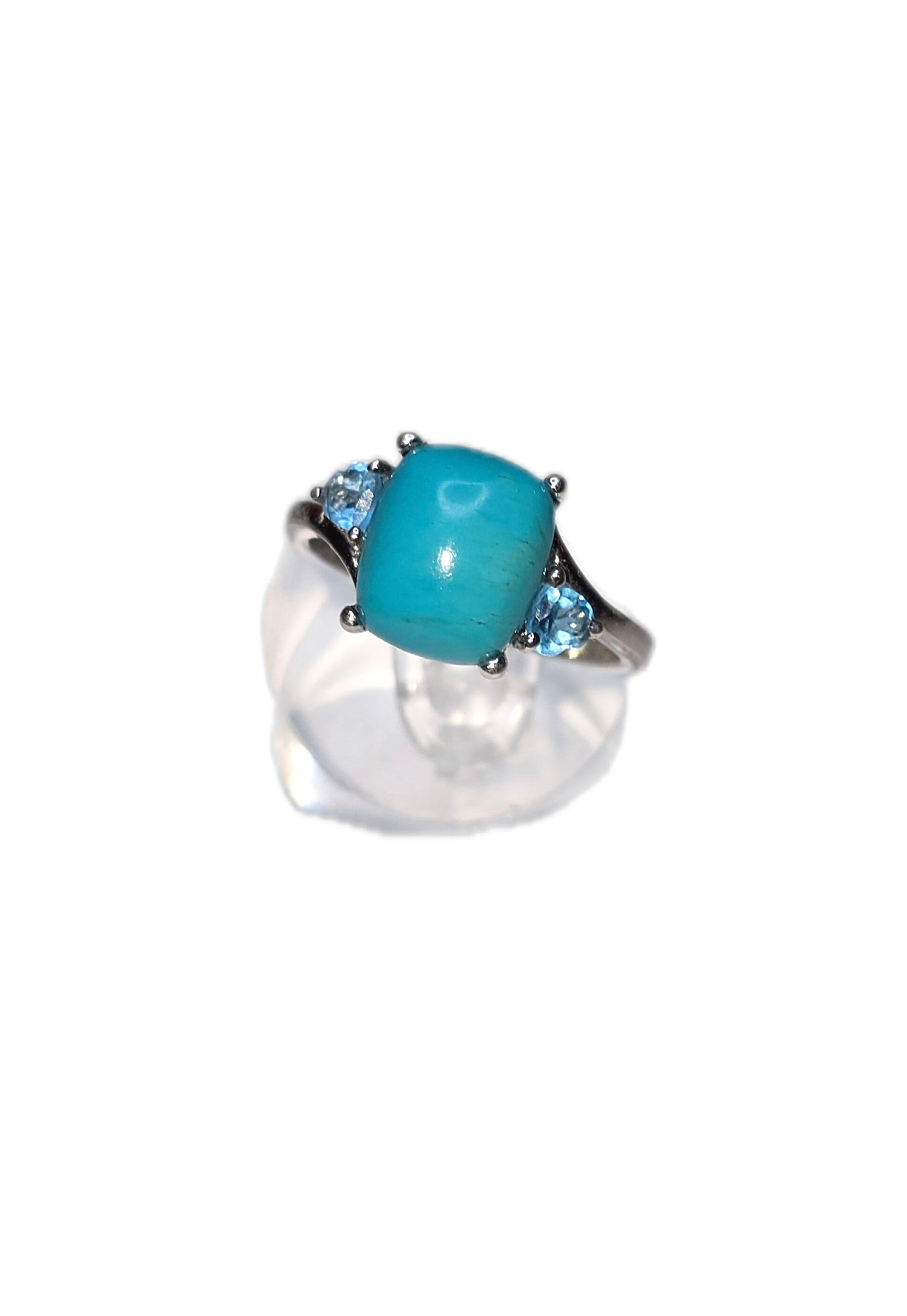 Ring RG 62,3 – 925 Silber, Türkis-Emaille 10×9 mm, 2× Blautopas 3 mm ENAMEL Copenhagen