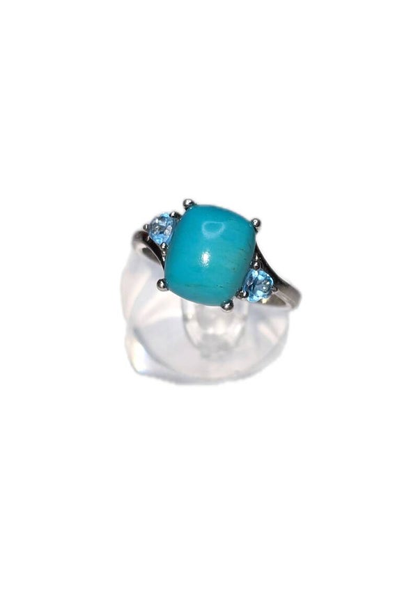 Ring RG 62,3 – 925 Silber, Türkis-Emaille 10×9 mm, 2× Blautopas 3 mm ENAMEL Copenhagen