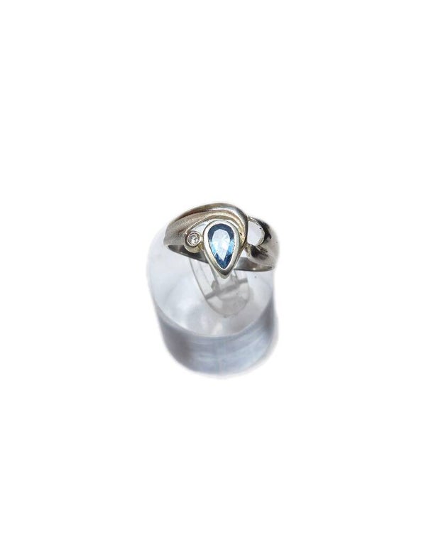 Harry Ivens Ring 925 Sterling Silber teilvergoldet mattiert poliert Zirkonia Blautopas Ringgröße 60