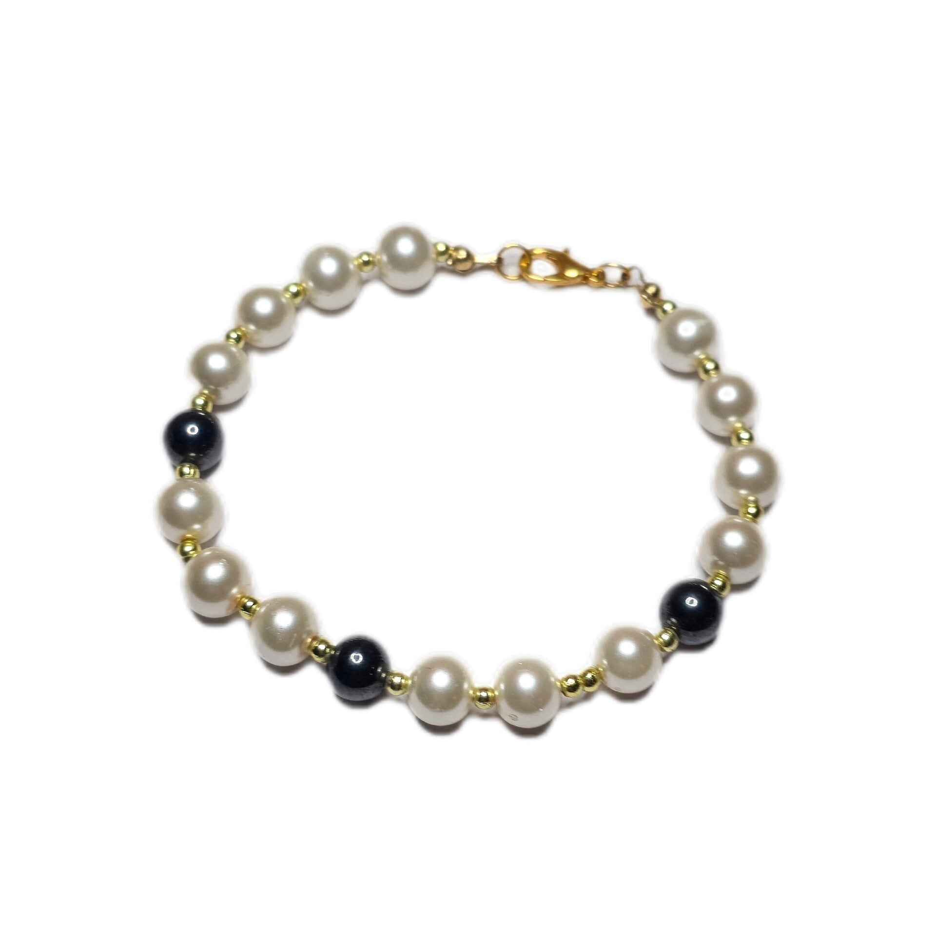 Perlenarmband Muschelkern Hämatit magnetisch mit Goldperlen 18,5 cm neuwertig