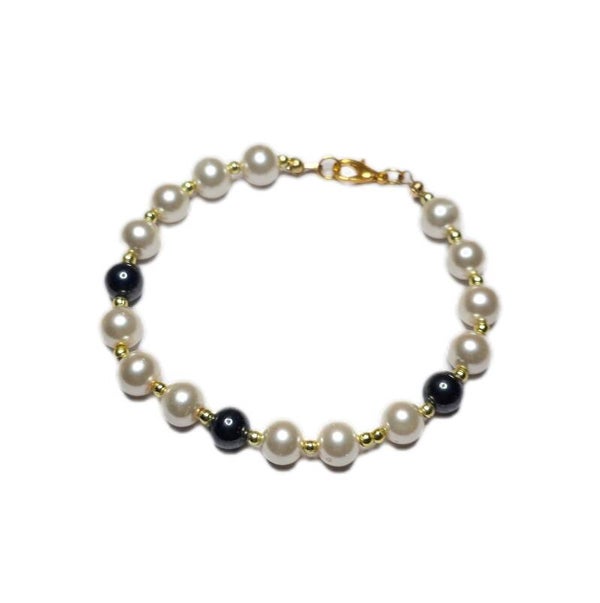 Perlenarmband Muschelkern Hämatit magnetisch mit Goldperlen 18,5 cm neuwertig