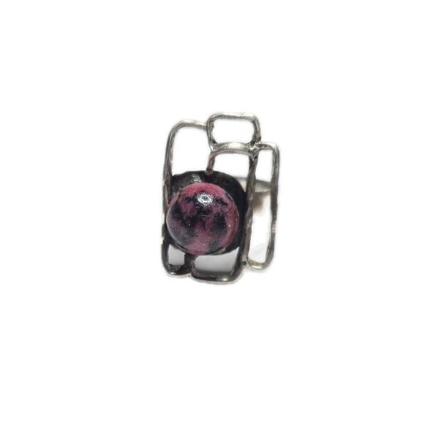 Offener Ring 925 Sterlingsilber Rhodonit Cabochon 10,5 mm verstellbar RG 53