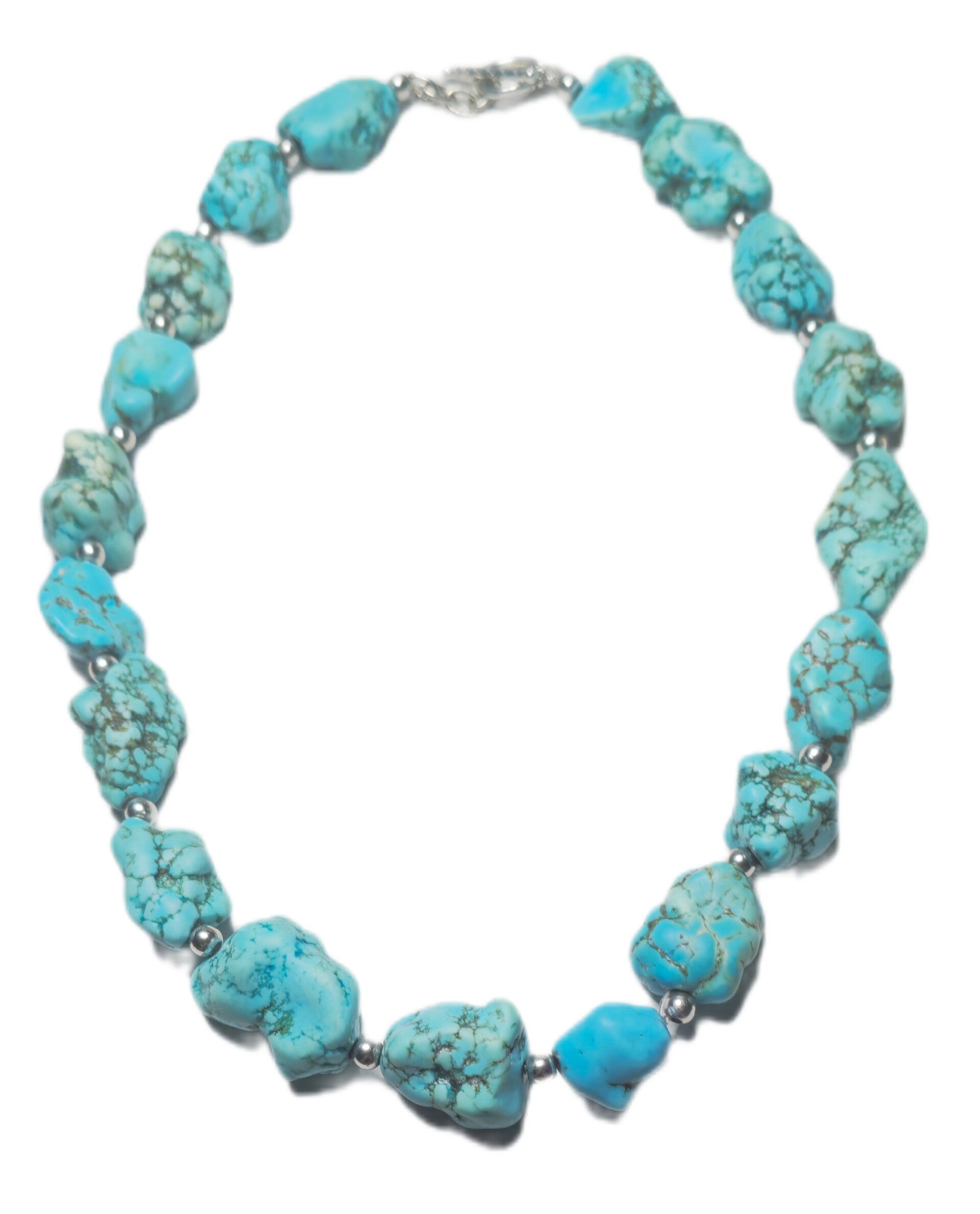 Statement-Kette Howlith türkis gefärbt Naturstein Nuggets 51 cm Knebelverschluss Nachlass