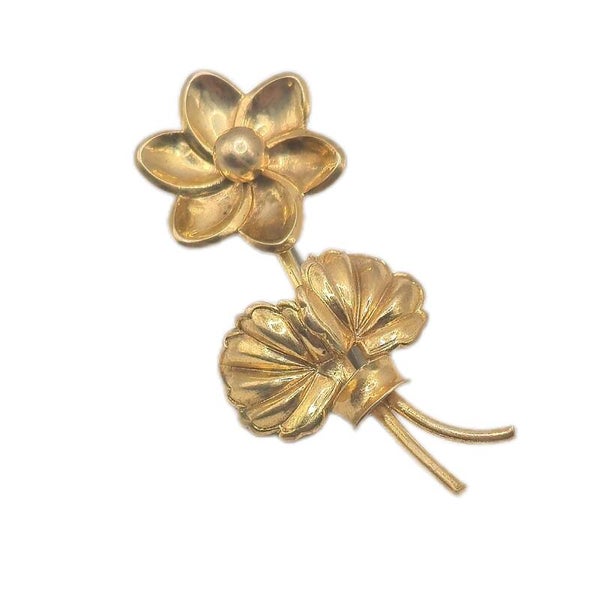 Vintage Brosche Blumenmotiv Gold Double vergoldet ungetragen