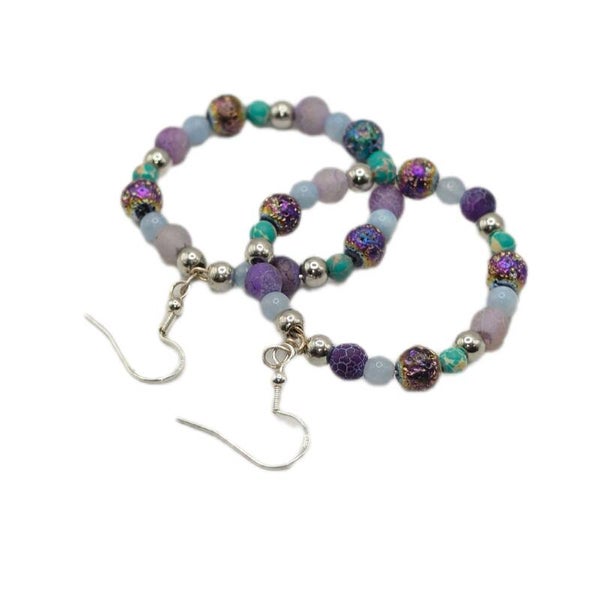 Runde Ohrhänger 925 Sterlingsilber Amethyst Türkis Aquamarin Rainbow Metallperlen 65 mm