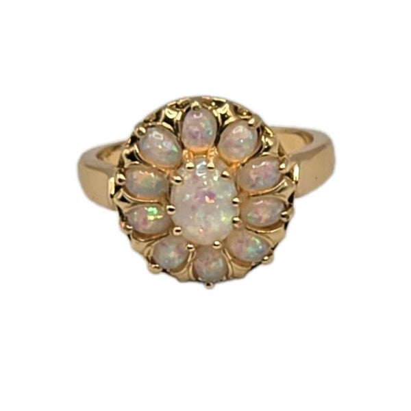 Ring Kupfer vergoldet weißer Opal irisierend neuwertig Ringgröße 59