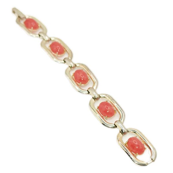 Armband 925 Silber rhodiniert Rhodochrosit Cabochons 1970er 19 cm Nachlass