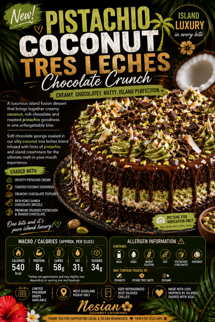 PISTACHIO COCONUT TRES LECHES CHOC TUB