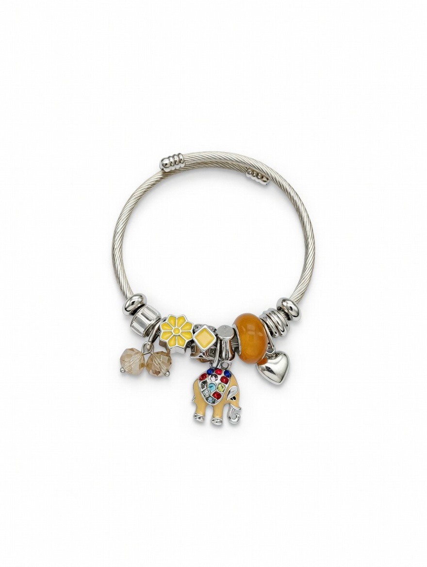 PULSERA CON ABALORIOS EN PLATEADO ELEFANTE AMARILLO