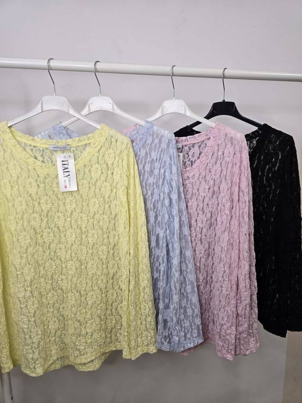 CAMISETA ENCAJE VISCOSA AMARILLO/AZUL/ROSA/NEGRO