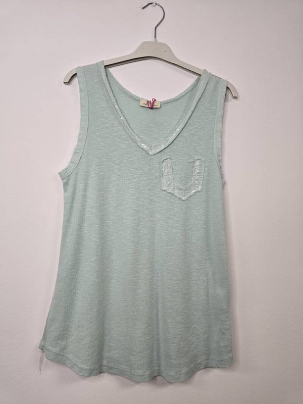 CAMISETA SIN MANGA DE ALGODON VERDE/BLANCO/AZUL