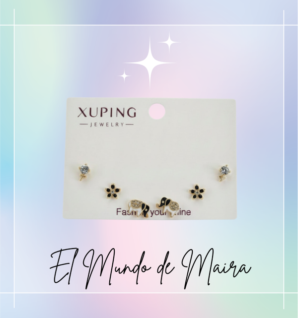 CONJUNTO DE PENDIENTES ELEFANTE Y FLORES