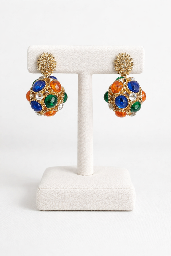 PENDIENTES BOLA DE COLORES EN DORADO